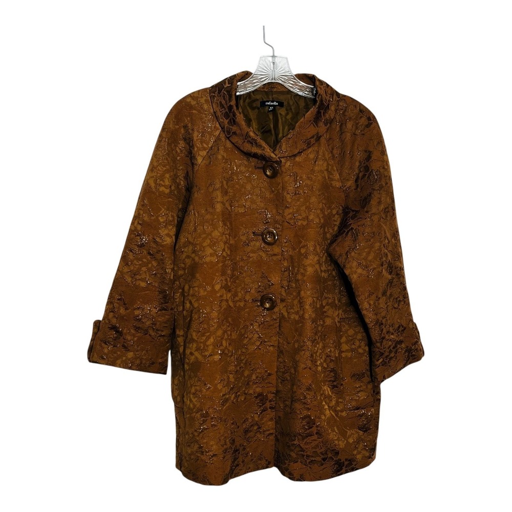 Rafaella XL Brown Floral Textured Button‎ Front 3/4 Sleeve Coat Jacket Women